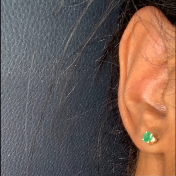 Emerald with Diamond Studs Earrings - Picture 4 of 4